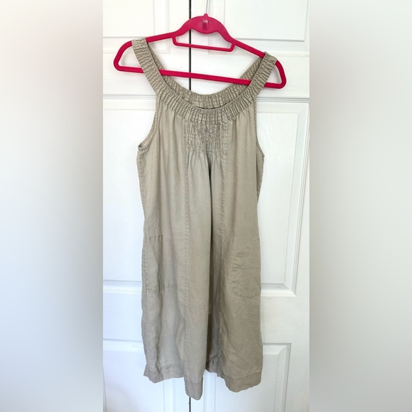Sussan 100% Linen Taupe Smocked Sleeveless Dress-Size 8 - Picture 1 of 11